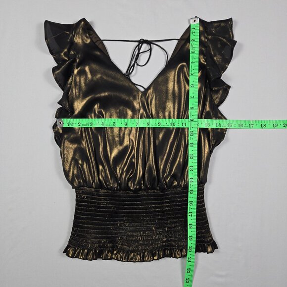 Nine West Womens‎ XS Metallic Black Ruffle Top Smocked Waist Y2K Disco Night Out - Picture 10 of 10